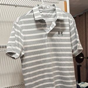 Under Armour Men's Light Gray and White Polo Shirt